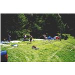 Camping 2000: Aufbau der Zelte bei noch schnem Wetter auf dem Campingplatz Schweinmhle in der Oberpfalz