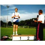 Alzenau 1997: Nicole Schroer gewinnt die unterfrnkischen Meisterschaften der Schlerinnen W14 im 75m-Lauf und im Hochsprung