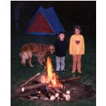 Camping 1999: Sammy, Lara Hoffmann und Kristina Fleischer auf dem Zeltplatz Schweinmhle in der Oberpfalz